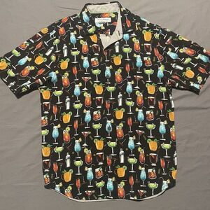 Tommy Bahama Veracruz Cay Mens Small Black Cocktail Print Viscose Button Shirt